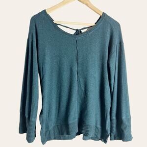 Anthropologie Saturday Sunday Dark Teal Blue Tie Back Pullover Sweater Size XS
